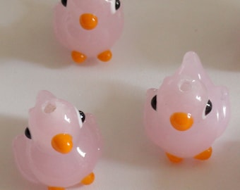 Pink Glass Duck Beads Duckie Beads 19x20mm Lampwork Ducks Milky Pink with Orange Beak and Feet BABY Shower Gifts Bracelets Crafts 1
