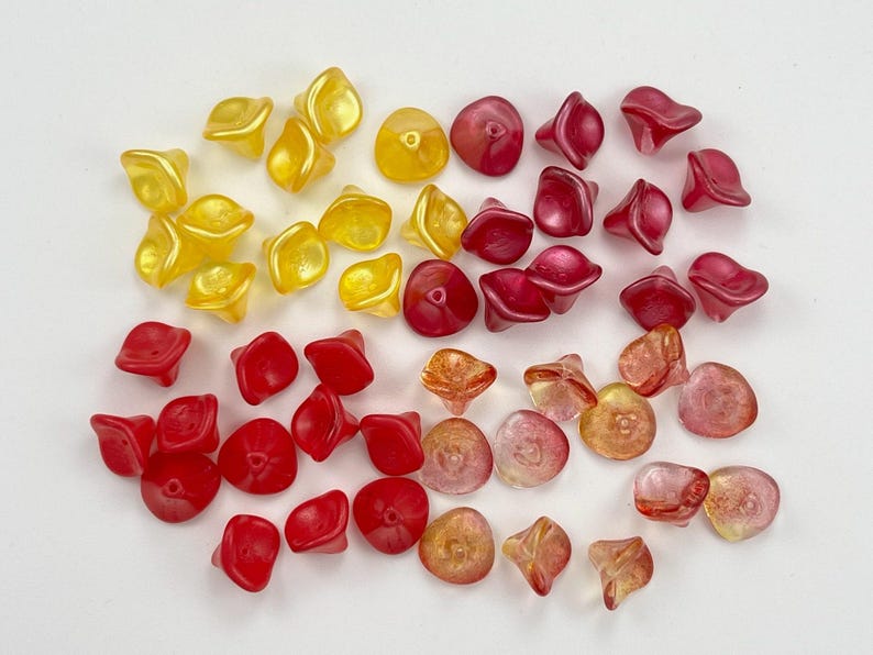 12X10mm 6x8mm Czech Glass Flower Cups Buttercup Yellow Satin Magenta Fuchsia Pink Lemon Raspberry Sorbet Flower Cup Beads CHOOSE COLOR & AMT image 2