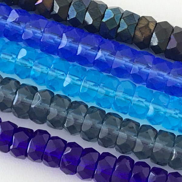 Blue Rondelles 6x3mm Faceted Czech Glass Beads Vintage Fire Polished Spacers Iris Sapphire Aqua Montana Blue Cobalt CHOOSE AMT COLOR 25 50