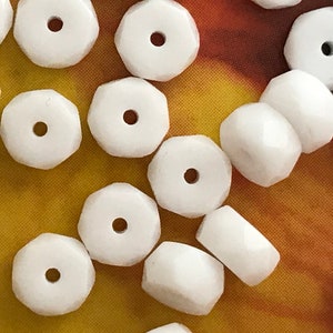 6x3mm Opaque White Faceted Rondelles Small Fire Polished Czech Glass Vintage Beads Shiny Faceted Flat Spacer Beads Disc RLWQ6 25 50 CHOOSE
