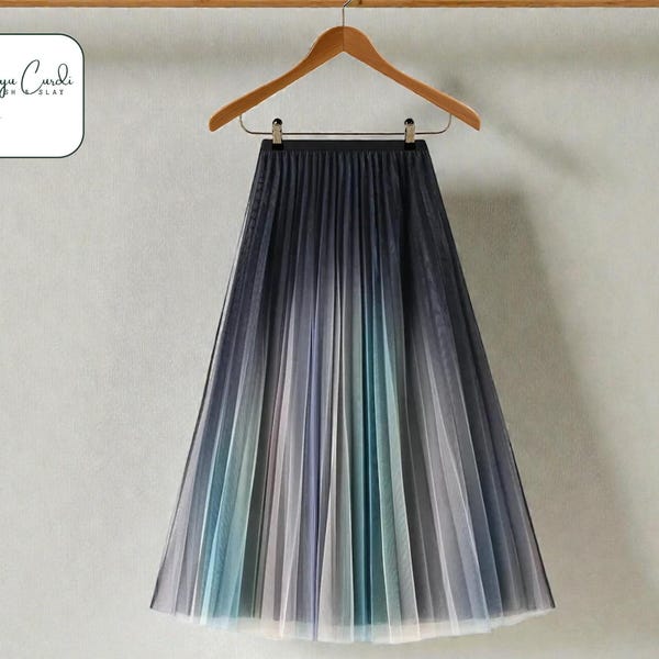 Gradient Tulle Pleated Skirt | High-Stretch Waistband Design | Flowing Mesh Layers | Slim Sweet Style Fashion | Maxi A-Line Bottoms