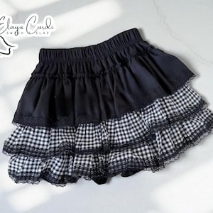 Patchwork Plaid Lace Skirt | High Waist Ruffle Mini | Retro Lolita Harajuku Style | Cute Kawaii Y2K Outfit | A-Line Layered Pleated Design