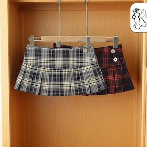 Pleated Plaid Mini Skirt | Button Detail Women’s Bottom | Preppy Style Y2K Hemline | Trendy Checkered Statement Piece | Retro Summer Outfit