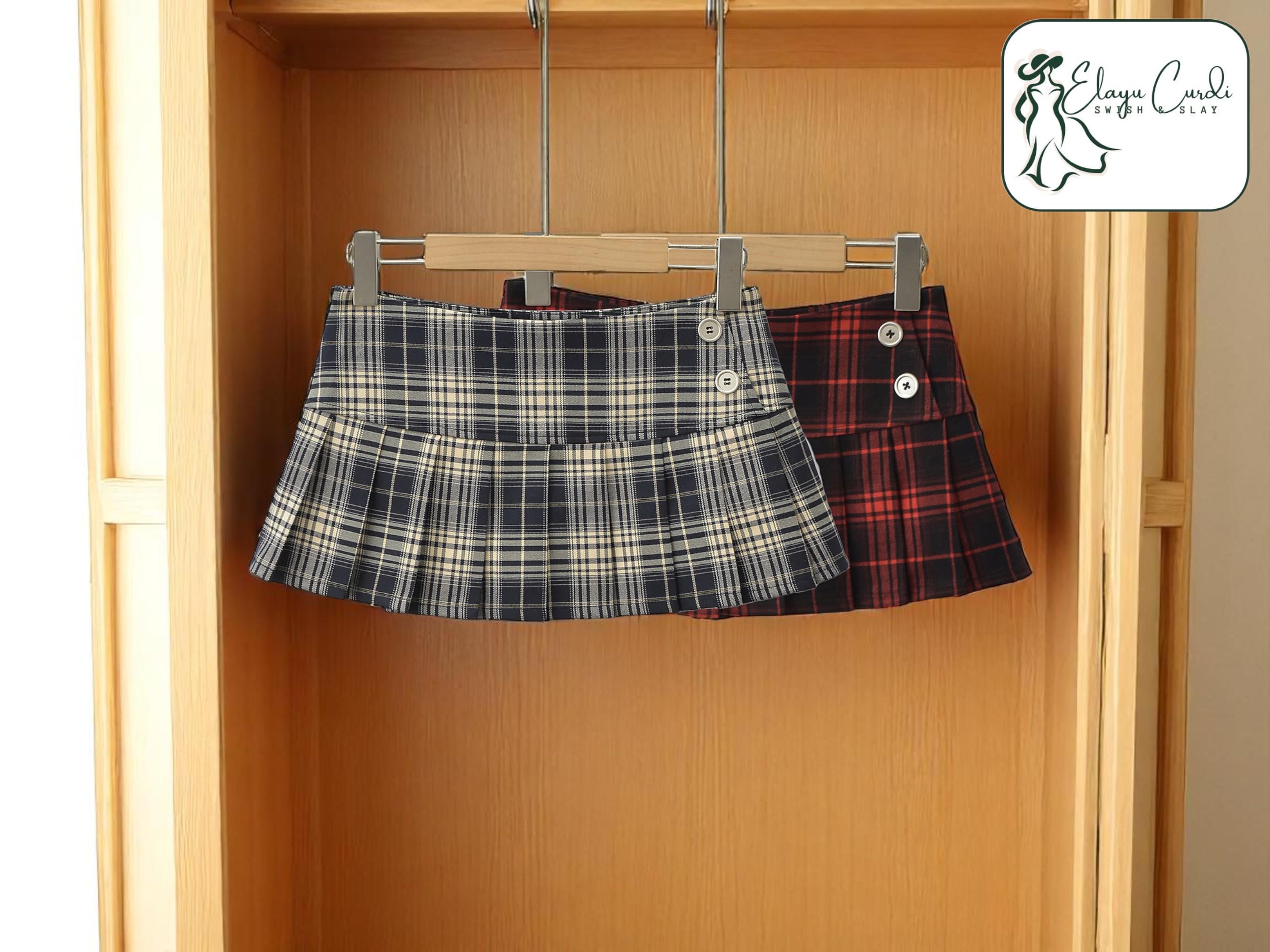 1960s 60s Pleated Mini Skirt Plaid Flowy Mini Skirt 1960s 60s