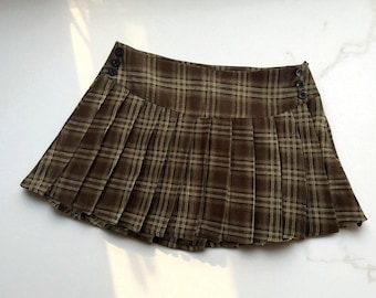 Pleated Plaid Mini Skirt Xl No Boundaries Green Pleated Plaid Mini