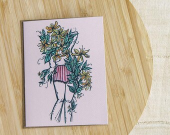 Honeysuckle Floral Greeting Card: Blank A2 Card with Envelope
