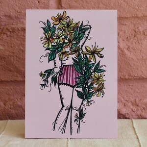 Carte postale, 5 x 7 pouces, chèvrefeuille, courrier ou cadre, effet mat luxueux, impression d'art botanique, carte postale de publipostage, carte Plant Lady, carte postale