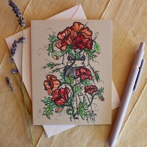 Carte de voeux, A2, coquelicot, courrier ou cadre, vierge, pliée avec enveloppe