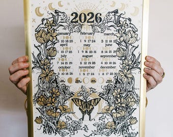 The 2026 Moon Calendar, Black & Off-White, 12x16