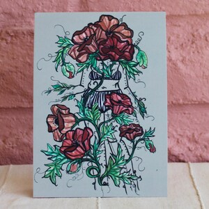 Carte postale, 5 x 7 pouces, coquelicot, courrier ou cadre, effet mat luxueux, impression d'art botanique, carte postale de publipostage, carte Plant Lady, carte postale