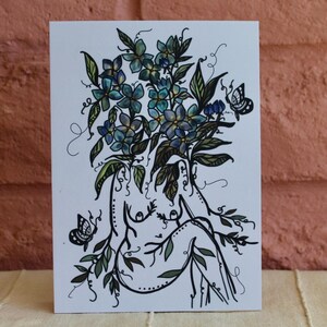 Carte postale, 5 x 7 pouces, baby blues, courrier ou cadre, effet mat luxueux, impression d'art botanique, carte postale de publipostage, carte Plant Lady, carte postale