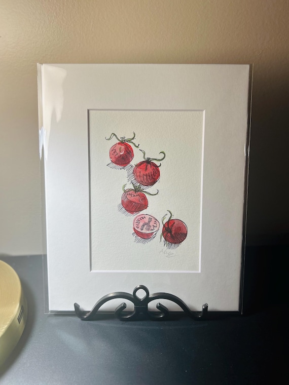 トマトの水彩画：オリジナル水墨画（5 x 7インチ） - Etsy 日本