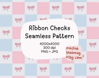 Seamless Ribbon & Check Pattern – Digital Download