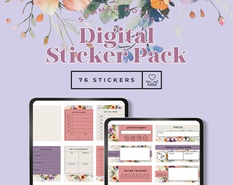 Summer Flora Widget Notes Digital Sticker Set for Goodnotes & Digital Journaling | Goodnotes and PNG files