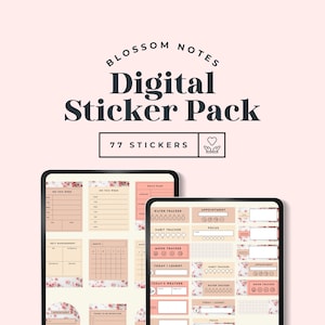 Digitalt klistermärkesset med Blossom Widget Notes: Goodnotes och PNG-filer (digital nedladdning)