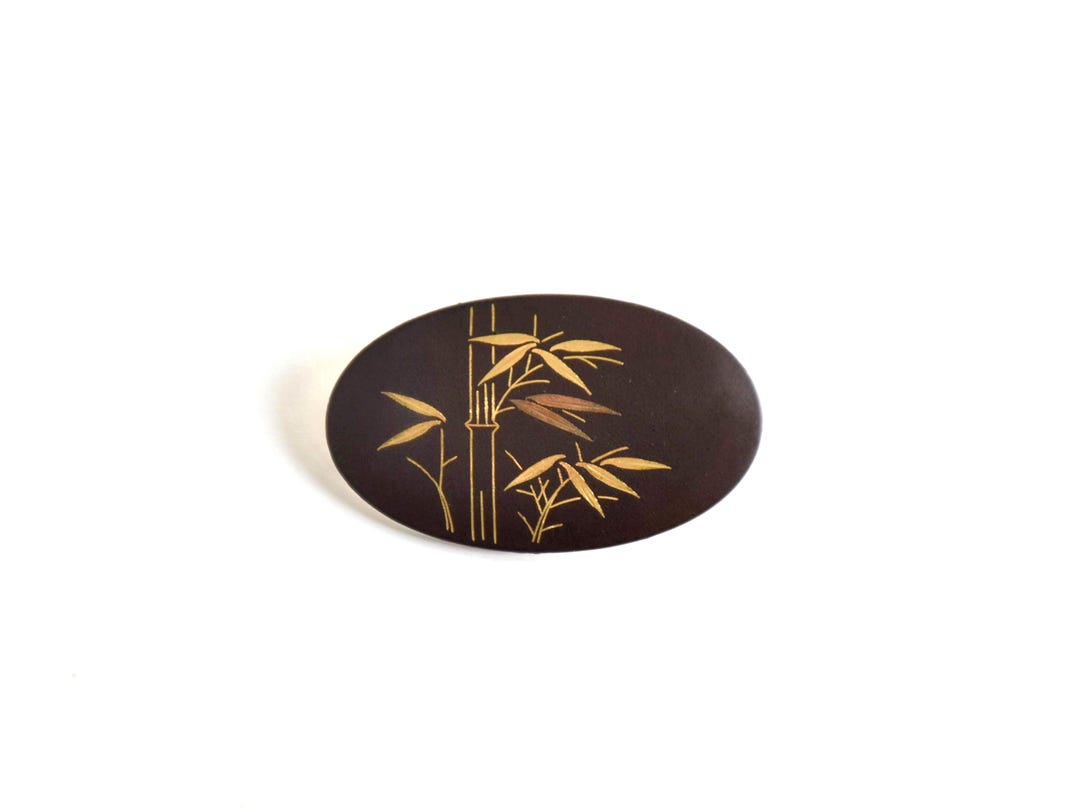 Zogan Inlay Vintage Japanese Zogan Brooch Gold Inlay | Bamboo Motif Jewelry ...