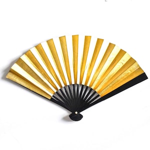 Ventaglio giapponese Sensu in oro e argento / Accessorio vintage fatto a mano / Piccolo ventaglio pieghevole in lacca nera e bambù / Decorazione da parete estiva giapponese