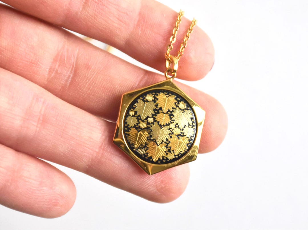 Zogan Inlay Vintage Japanese Zogan Pendant Necklace | Gold Inlay Reversible Floral ...