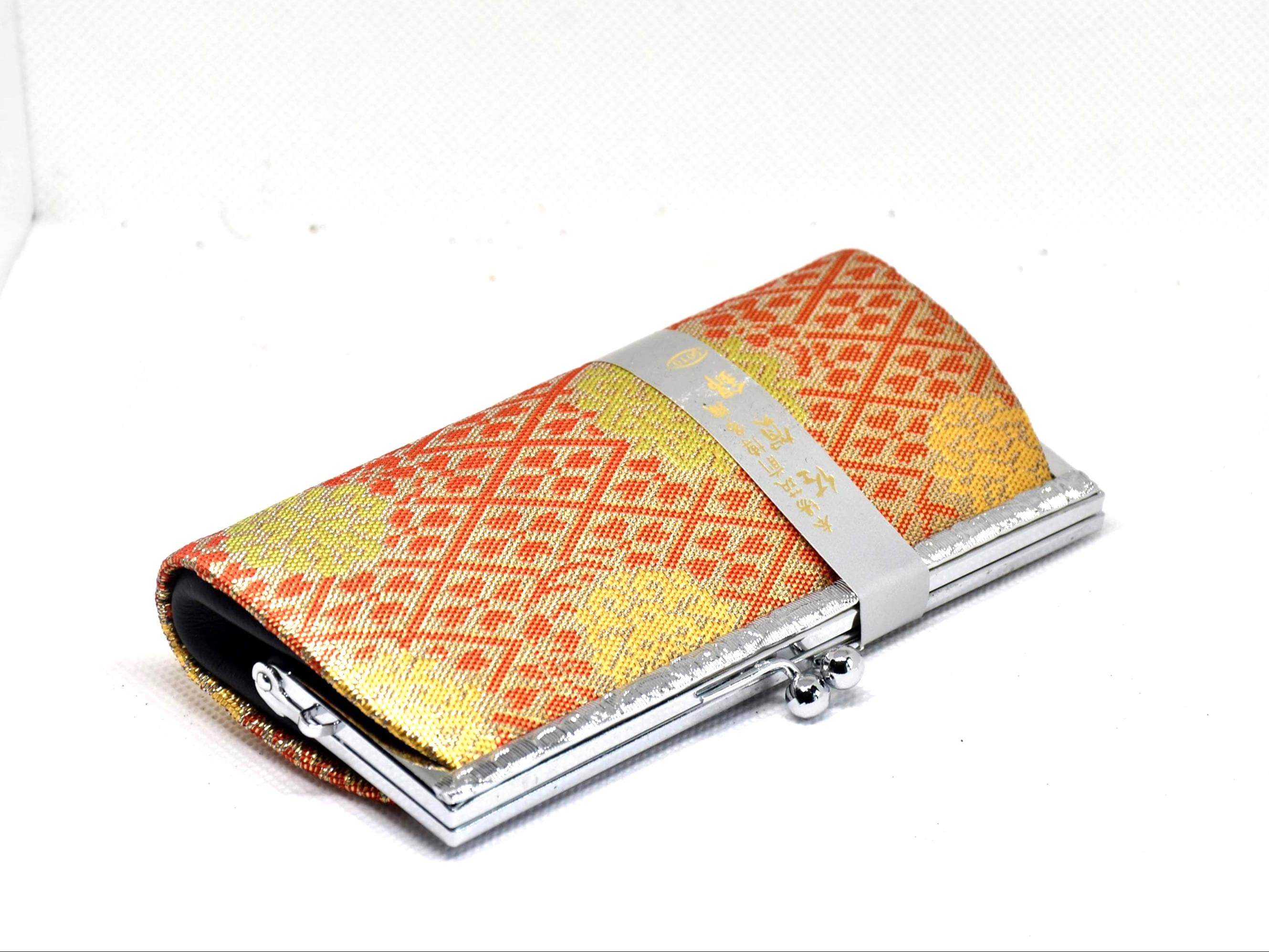 Japanese Coin Purse, Saga Nishiki Brocade Fabric, Wooden Kiribako