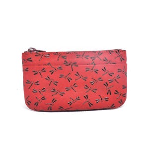 Portamonete giapponese INDEN, piccolo marsupio rosso, pelle di daino e lacca urushi, libellula samurai, custodia in pelle per biglietti da visita, idea regalo giapponese