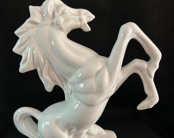 Vintage White Ceramic Horse Statue,10” Tall