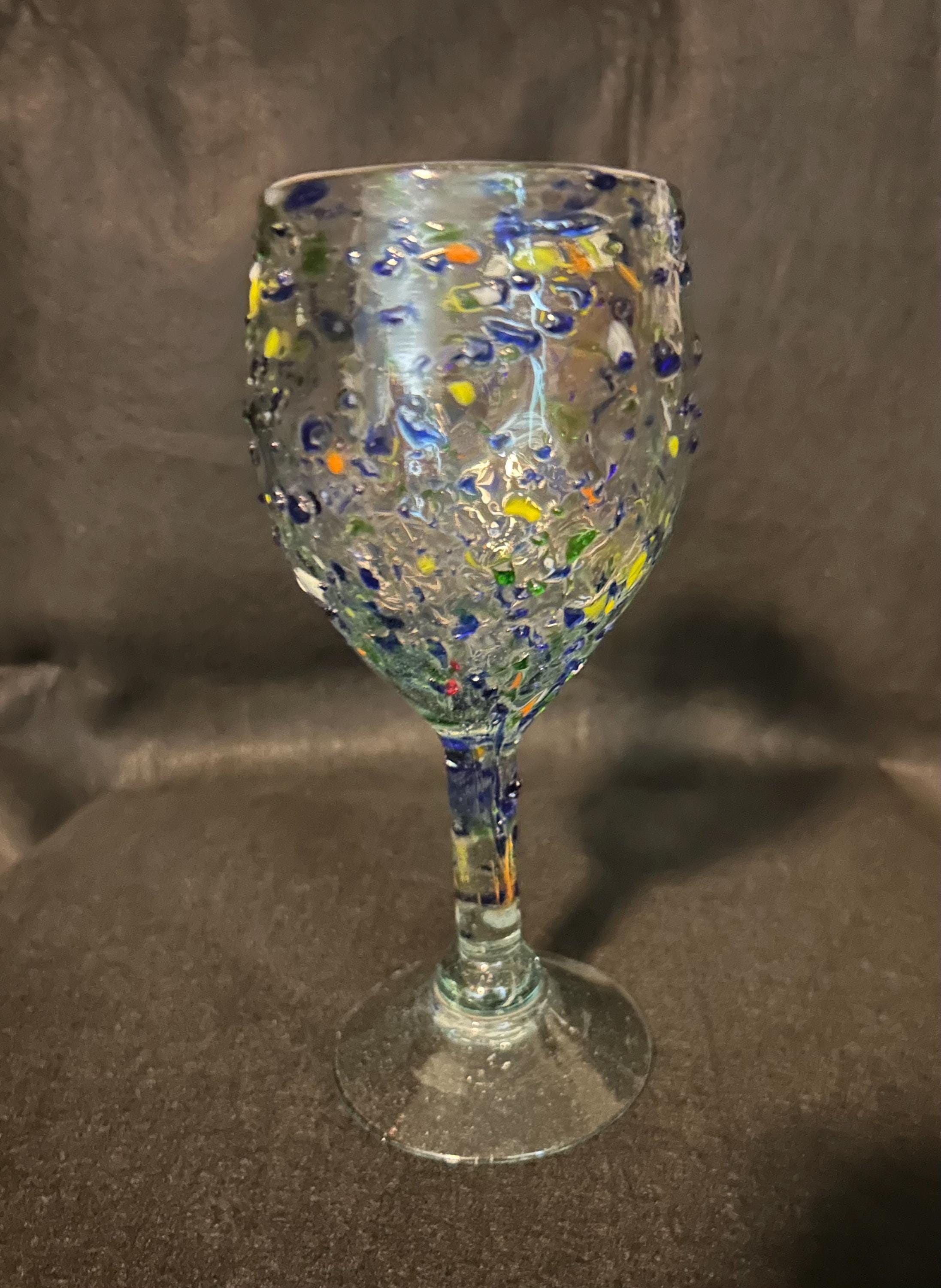 MexHandcraft Geblazen Glas Grote 120oz Confetti Rocks Pitcher en 6 Drinkglazen set