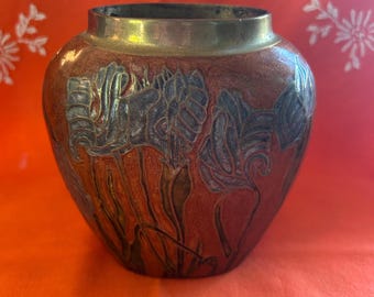 Vintage Brass and Enamel Cloisonné Art Nouveau Bud Vase,1940’s,Indonesia-Signed