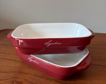Lagastina Ceramic Bakeware Oven Casserole Dishes in Red,Set of 2,USA-Signed