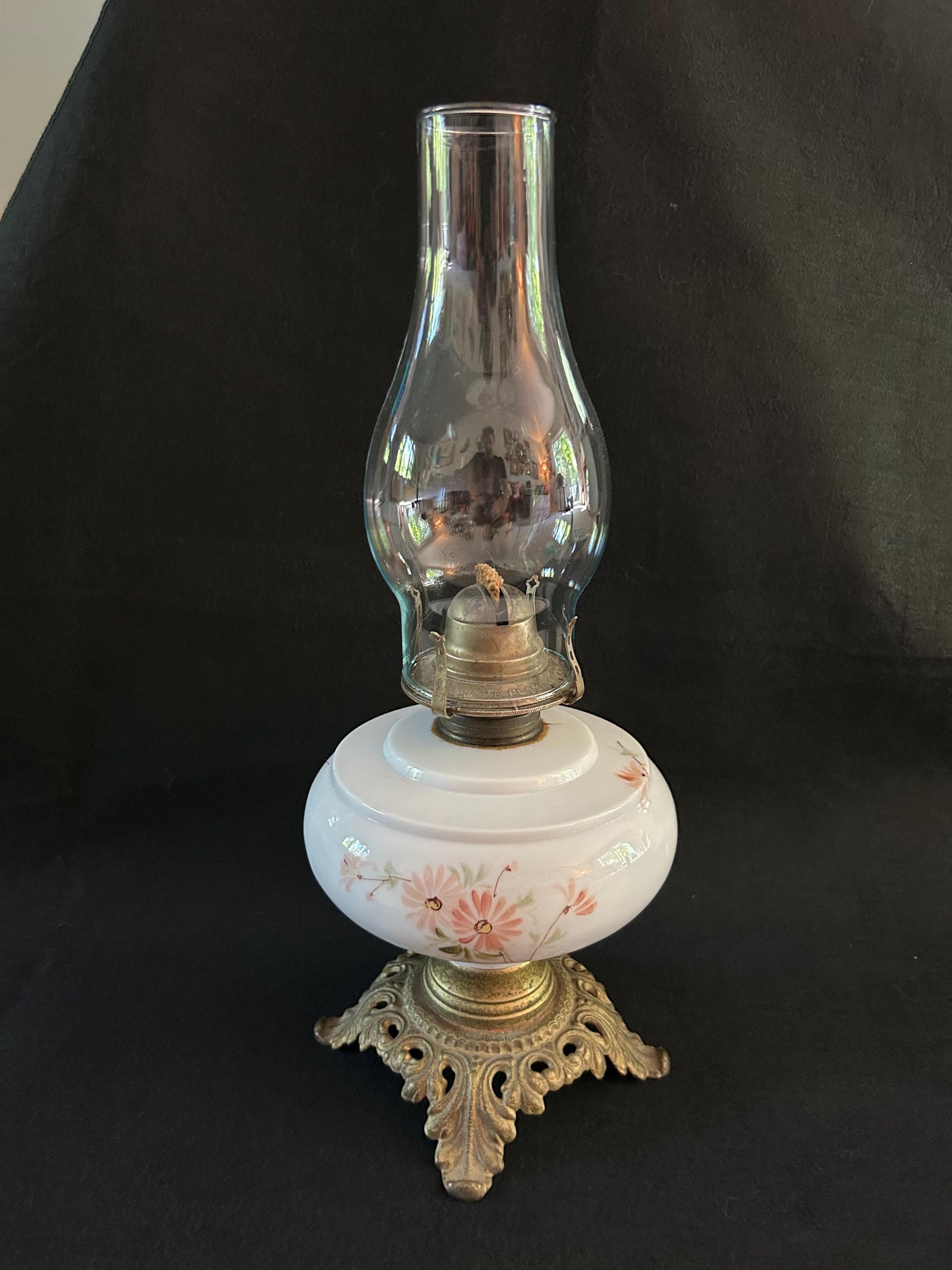 Antique White Flame Light Co. Hand Painted Porcelain Kerosene Oil