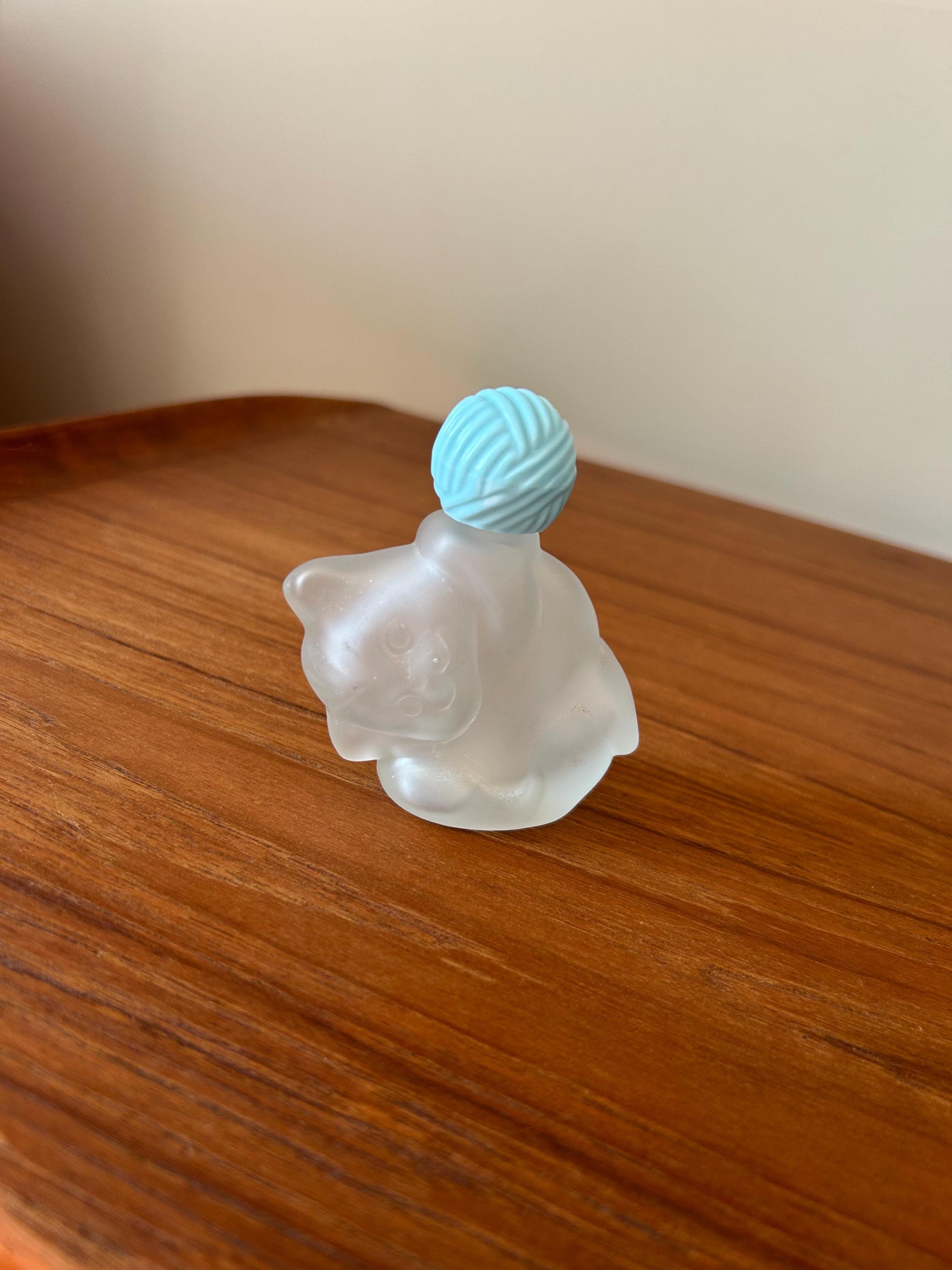 Vintage Avon Frosted Glass Cologne Bottle of a Kitten Playing With