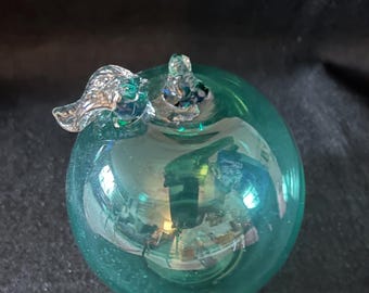 Vintage Mundgeblasene Kunst Glas Grüner Apfel - Signiert