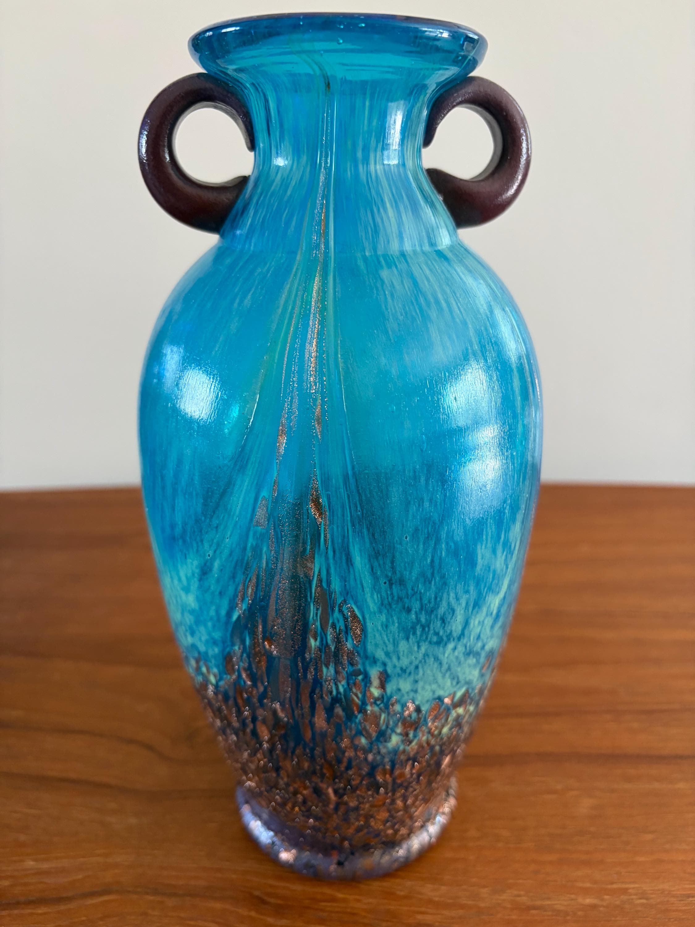 ティファニーブルーの上品メダリオン　ヴィンテージトルコラグ　No.626 Vintage Dale Tiffany Turquoise and Copper Fleck Hand Rolled Art