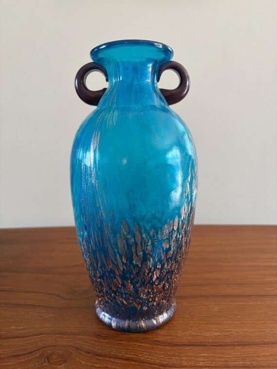 Vintage Dale Tiffany Turquoise and Copper Fleck Hand Rolled Art