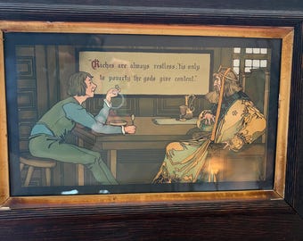 ヴィンテージ Taber-Prang Art Co. 額装クロモリトグラフ「富は常に落ち着きがない」、1904年、アメリカ製、サイン入り