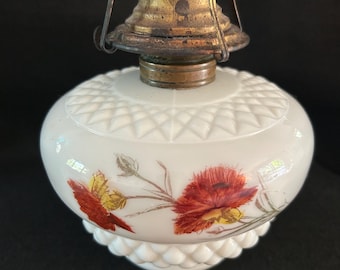 Lampe à Pétrole Vintage En Céramique – Motif Fleur – Beige écru
