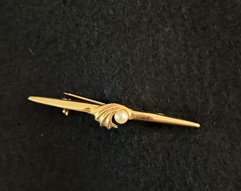 Broche Vintage Dorée 'Oiseau Sur Branche' - Vraie Perle Et Pierre Aventurine - Modèle XZ18 - Neuf Sans Emballage