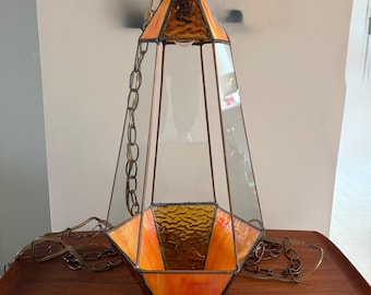 MCM Stained Glass Open-Sided Swag Lantern Terrarium,1960’s,USA