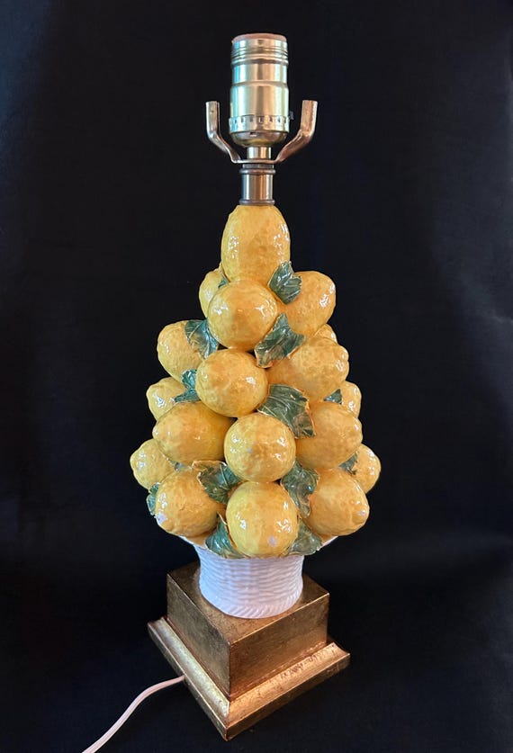 Vintage Hand Made Porcelain Italian Majolica Lemon Topiary Lamp