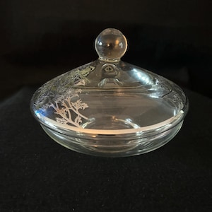 Vintage Silver Overlay Glass Lidded Candy Dish from Silver City Glass Co.-Flanders Pattern
