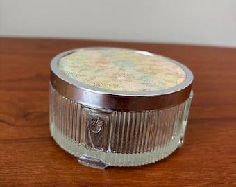 Art Deco Glass Powder Jar with a Floral Stainless Steel Lid,1920’s,France