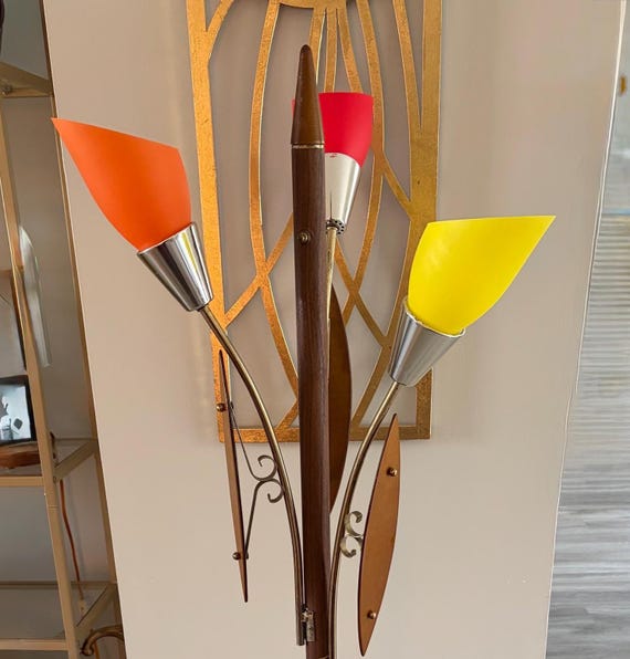 MCM Danish Teak Tulip Style Floor Lamp With Centre Table,3 Lights