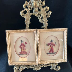 Vintage Petit Point Framed Needlepoints - East Asian Man & Woman - Set of Two