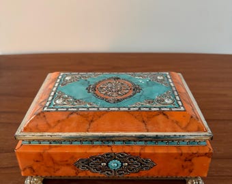Vintage Blue Bird Confectionary Tin with Marbled Finish,1950’s,England-Signed