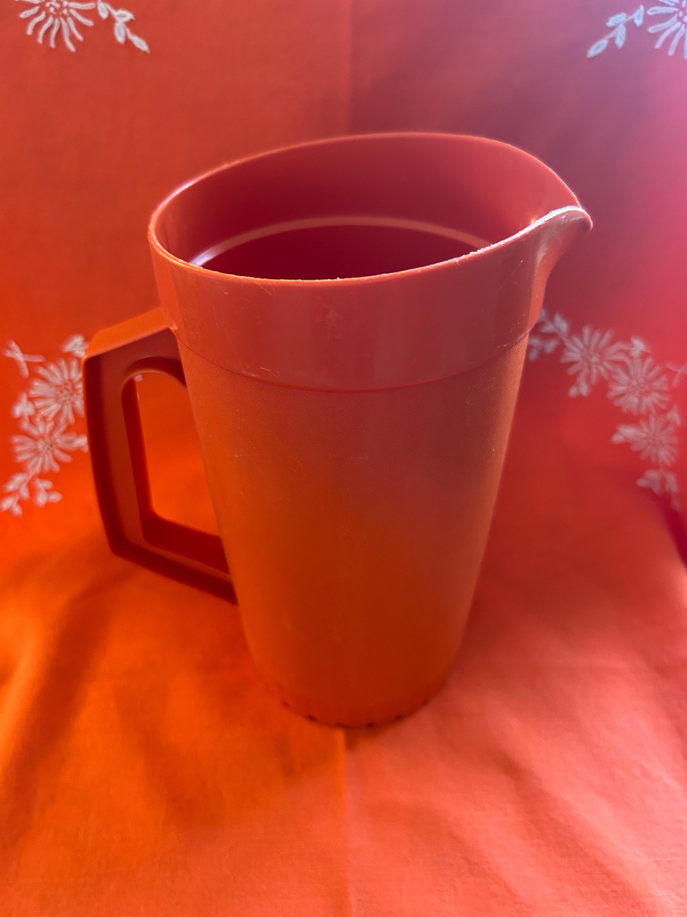 Vintage Tupperware Plastic Orange Pitcher 35347,2 Quarts,1960's