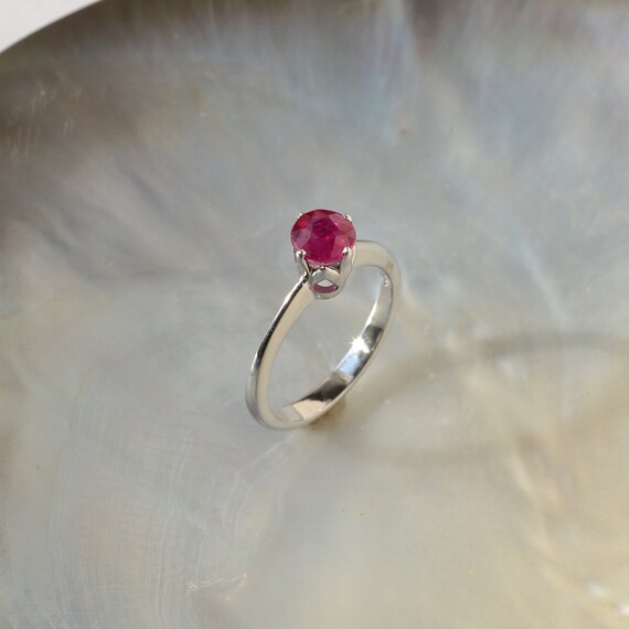Natural Ruby Solitaire Ring: 18kt White Gold Enga… - image 3