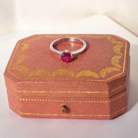 Natural Ruby Solitaire Ring: 18kt White Gold Enga… - image 5