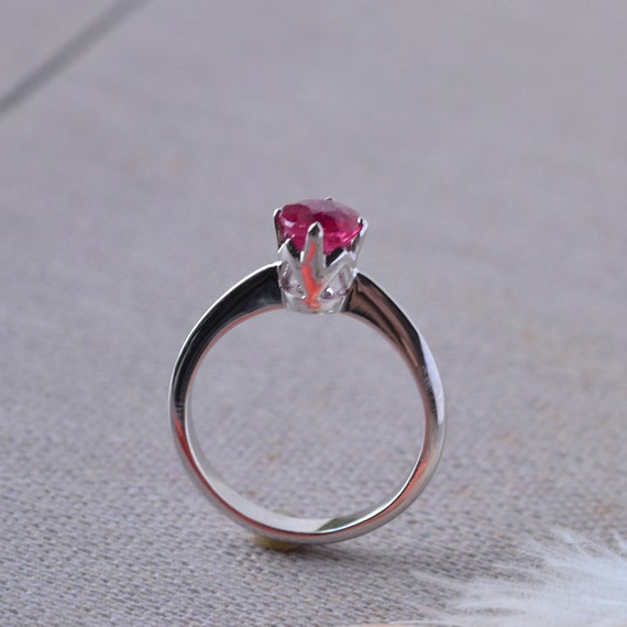 Natural Ruby Solitaire Ring: 18kt White Gold Enga… - image 7