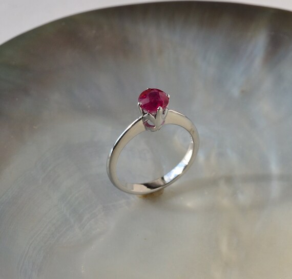 Natural Ruby Solitaire Ring: 18kt White Gold Enga… - image 4