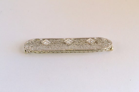 White gold antique pin, Vintage brooch, diamond f… - image 4