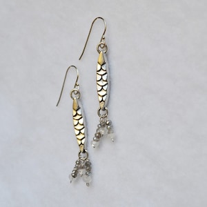 Silver snakeskin earrings, serpent scale earrings, silver tribal earrings, long tribal dangles, boho dangle earrings, dragonscale dangles